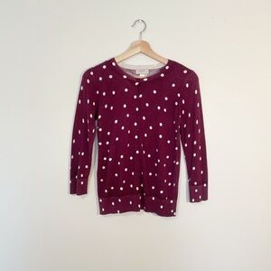 Loft Burgundy Purple Polka Dot Cardigan